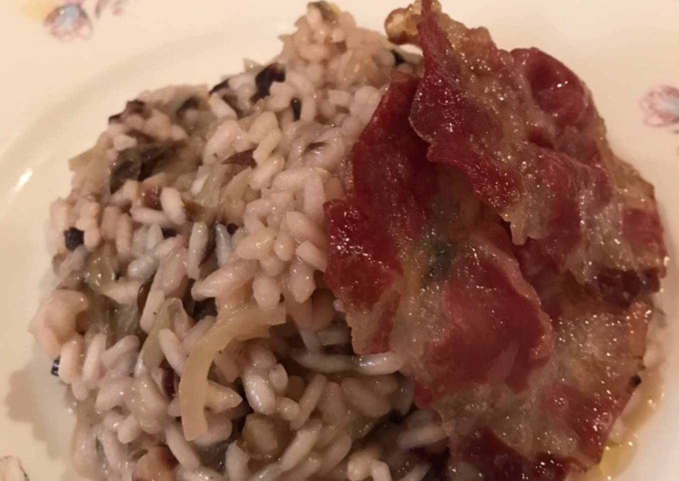Risotto with radicchio and crispy coppa