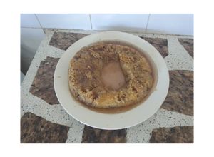 Una foto de Flan borracho de coco y avena
