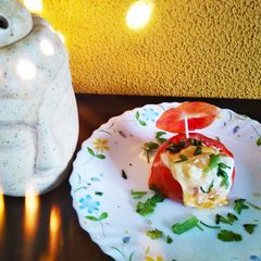 Poached egg in a tomato (🍅)cup A picture of Poached egg in a tomato (🍅)cup.