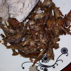 A picture of Wiu Fried/ Small Fried Fish with Ugali.