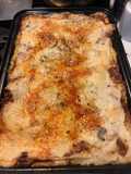 Lasagne con il ragù di costine e funghi saltati