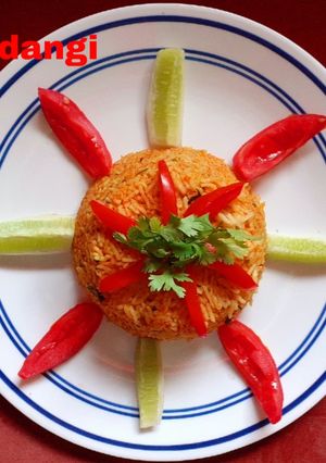 A picture of Tomato Rice (No onion & No Garlic).