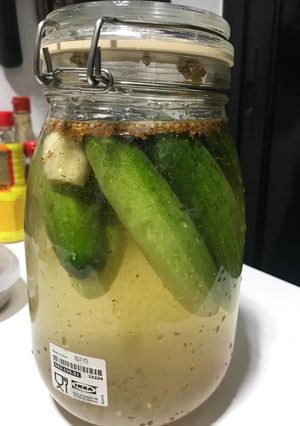 A picture of Pickled cucumber #lactofermentation.