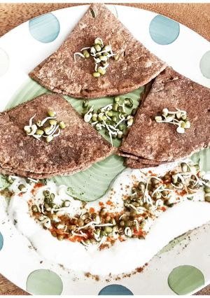 A picture of Ragi Malt and Moong sprouts Pancakes.