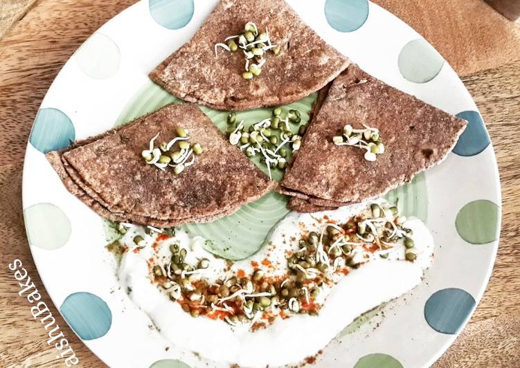 Recipe of Quick Ragi Malt and Moong sprouts Pancakes