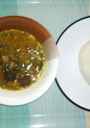 A picture of Okra and ogbonno soup.
