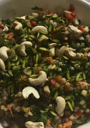 A picture of Sweet and Tangy Couscous salad with nuts and vegetables.