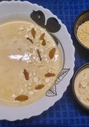 A picture of Orzo Pasta Kheer / Pudding with Date Palm Jaggery.