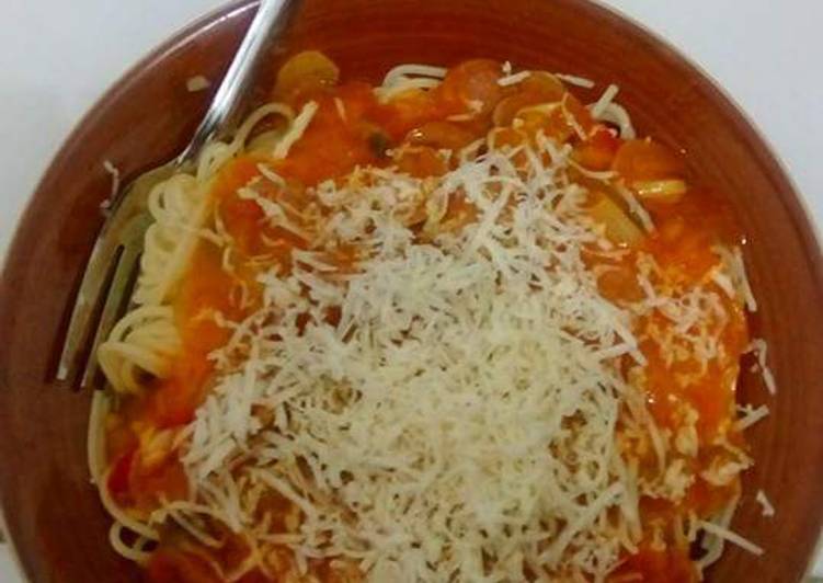 Spaghetti sosis sapi ala mirza