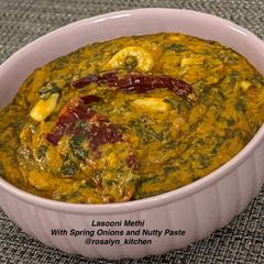 A picture of Restaurant Style Lasooni Methi with Spring Onions & Nutty Paste.