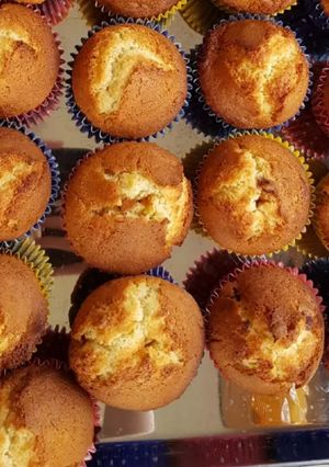 A picture of Glacé cherry muffins.