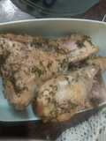 Pollo al horno con papas y batatas fritas "truchas"