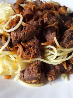 A picture of Spaghetti with Liver.