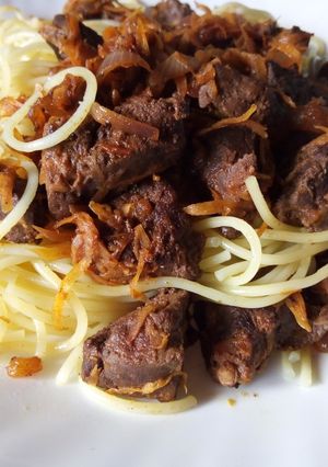 A picture of Spaghetti with Liver.
