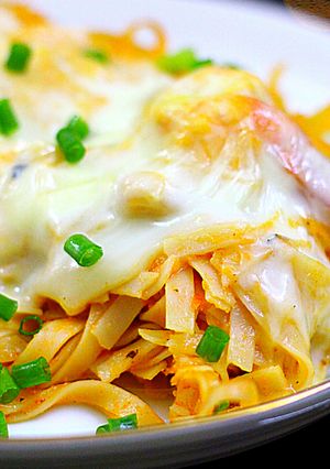 A picture of Peri-Peri Shrimp Cheese Pasta.