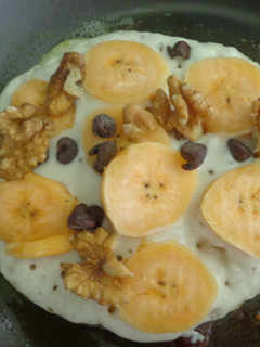 A picture of Walnut, Banana and Choc Chip Pancake.