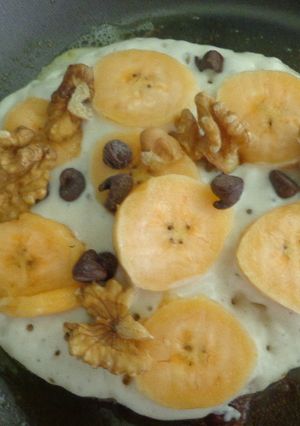 A picture of Walnut, Banana and Choc Chip Pancake.