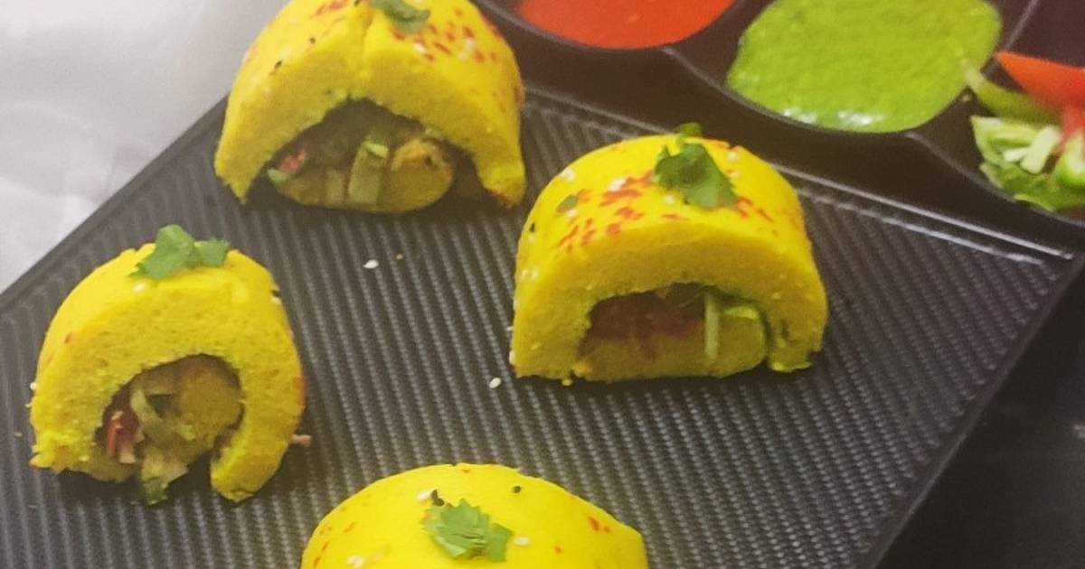 Leave Dhokla Shushi Roll Recipe By Urvashi Belani - Cookpad