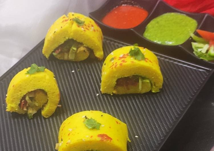 Simple Way to Prepare Quick Leave dhokla shushi roll