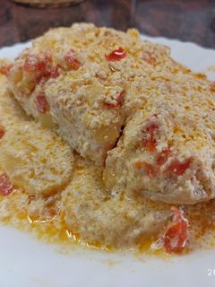 Una foto de Salmón en crema parmesano al microondas