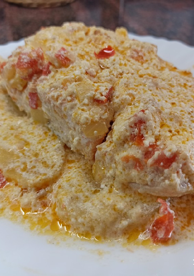 Una foto de Salmón en crema parmesano al microondas