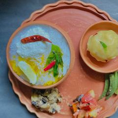 A picture of Pakhala or Fermented Rice Platter.