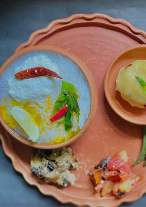 A picture of Pakhala or Fermented Rice Platter.
