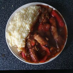 A picture of Sausage Casserole with Mash.