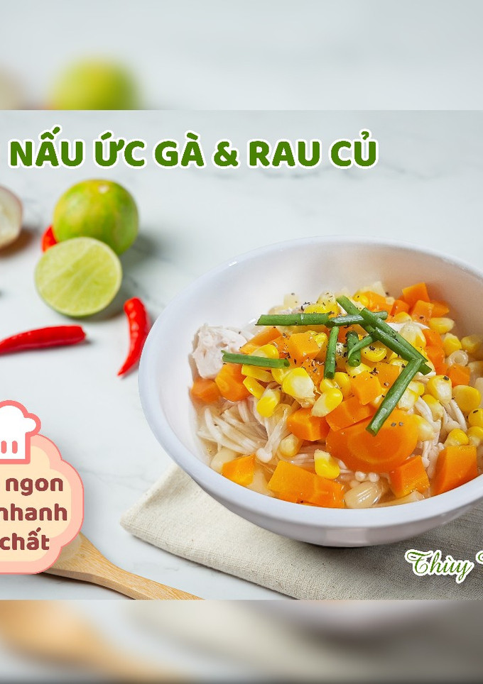 Hình của món Nui nấu ức gà & rau củ.