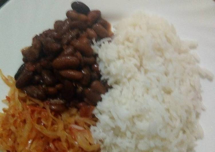 Rice beans and fried cabbage