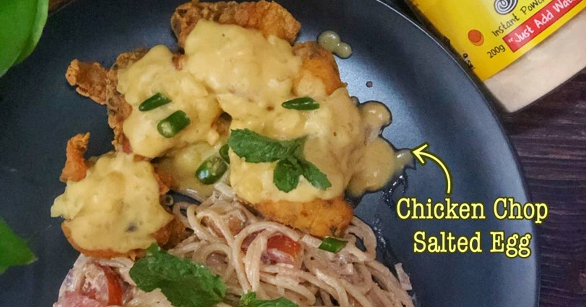 Resipi Chicken Chop Salted Egg Spaghetti Carbonara Cheese Oleh Salina Jalaludin Cookpad