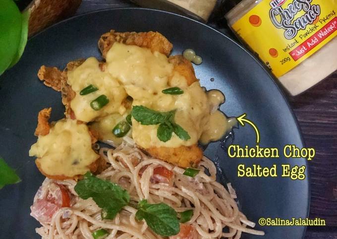 Resipi Chicken Chop Salted Egg Spaghetti Carbonara Cheese Oleh Salina Jalaludin Cookpad