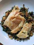 Bacalhau confitado com Migas de Feijão Preto