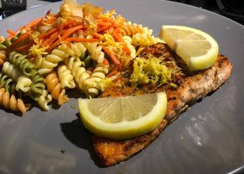 Popular Recipe Spicy Salmon w Lemon Pepper Pasta Most Delicious