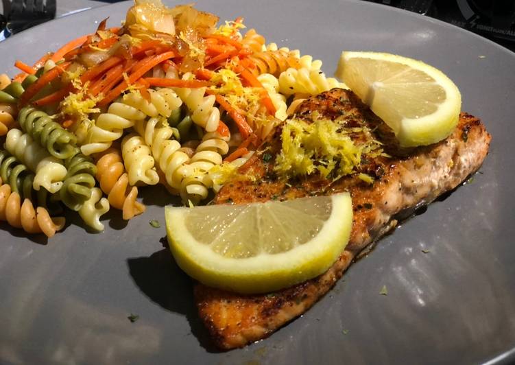 Recipe of Award-winning Spicy Salmon w/ Lemon Pepper Pasta