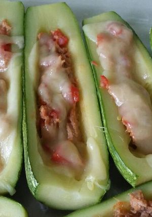 A picture of Stuffed Zucchini with Tuna and Melted Cheese.