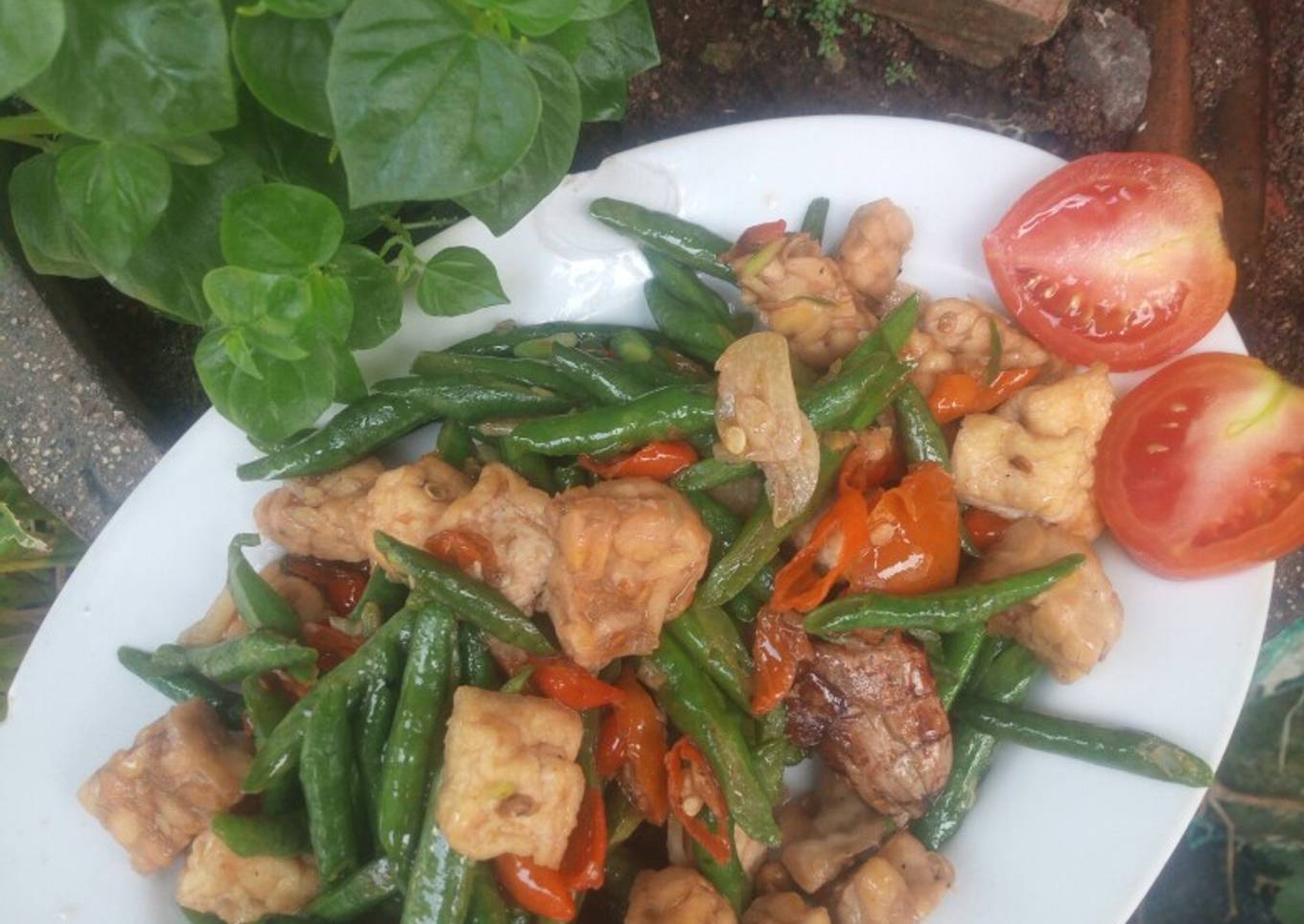 Oseng tahu tempe kacang panjang tanpa kecap