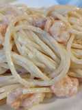 Spaghetti with Shrimp and Stracchino Cheese