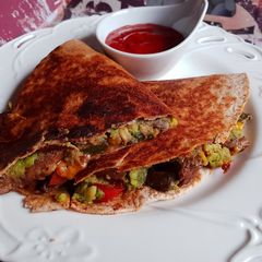 A picture of 5-Ingredient Cheesesteak & Avocado quesadilla.