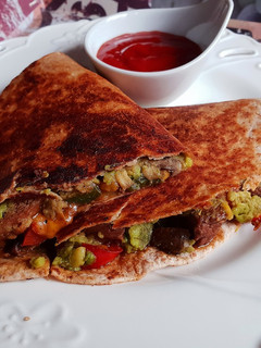 A picture of 5-Ingredient Cheesesteak & Avocado quesadilla.