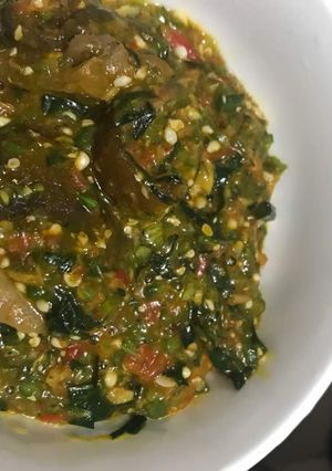 A picture of Goat Meat Okra Soup.