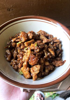 Foto resep Oseng ayam tepung+tempe saos lada hitam