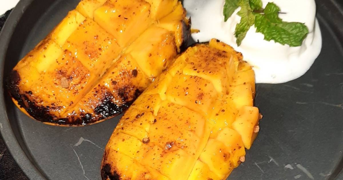 Grilled Mango with ice cream...🥭🥭🥭🥭 Recipe by Mona Ali Cookpad