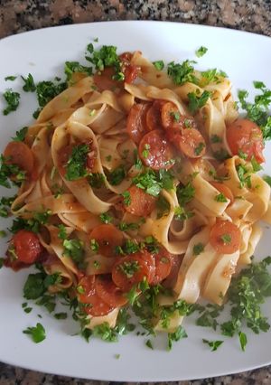Una foto de Fetuccini No 104, con salsa rápida #LunesSinCarne