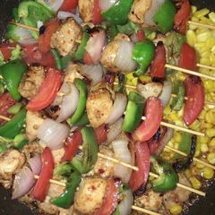 A picture of Chicken Shashlik with Garlic Rice.