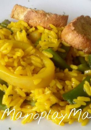 Foto principal de Arroz con calamares y judias verdes en gme, gmf y tradicional