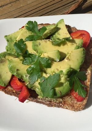 A picture of Roasted Red Pepper Avocado Toast.