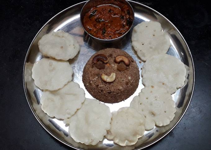 Chettinad Vellai Paniyaram with Spicy Chilli Garlic chutney and Red Rice Puttu