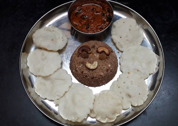 Chettinad Vellai Paniyaram with Spicy Chilli Garlic chutney and Red Rice Puttu