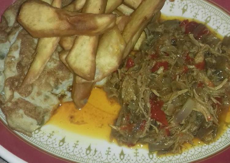 Recipe of Quick Fried sweet potatoes wit fried egg n chicken sauce